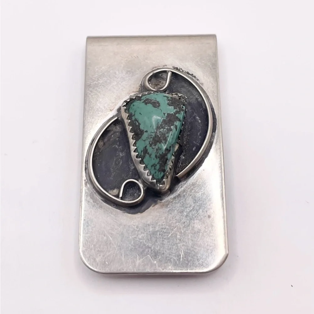 Nickel Silver Money Clip with Turquoise Stone